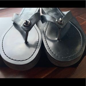 Coach black leather flip flops